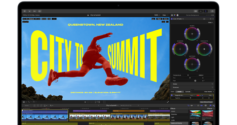 MacBook Air met op het scherm een video die wordt bewerkt om de prestaties van de M5‑chip te laten zien